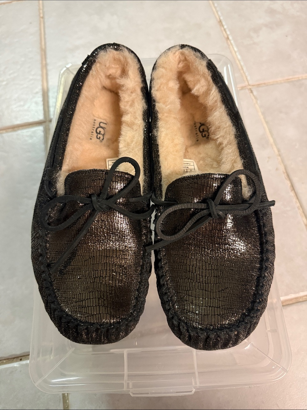 UGG Men's Black Metallic Moccasin Slippers